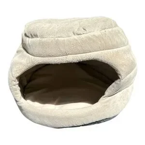 Pooch Pet Beige 2-in-1 Cat Cave & Small Dog Bed - Plush Indoor Teepee 15-16”