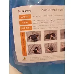 Pop Up Mesh Pet Tent Black Net Blue Trim - New In Case 47.25x24.80x19.68"