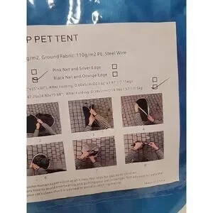Pop Up Mesh Pet Tent Black Net Blue Trim - New In Case 47.25x24.80x19.68"
