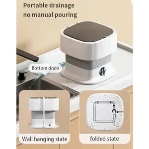 Portable Washing Machine Foldable Wash Dry Combo for Small Clothes Grey