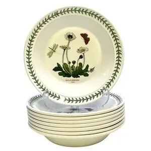 Portmeirion Vintage Botanic Garden England 8.5" Daisy Rim Soup Bowl Set of 8