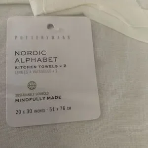 Pottery Barn “J” Nordic Alphabet Cotton/Linen Tea Towels - Set Of 2