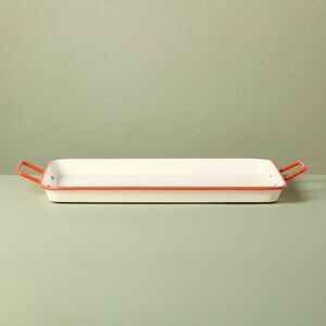 Powder-Coated Metal Rectangular Serving Tray Cream Cream/Orange