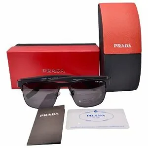 Prada Men’s Sunglasses Black Frame & Leather Temples Polarized Gray Lens