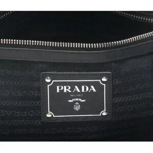 Prada Vitello Daino Logo Leather Bauletto Bag Nero Black Authenticity Card Mint