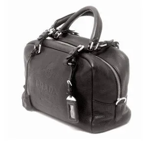 Prada Vitello Daino Logo Leather Bauletto Bag Nero Black Authenticity Card Mint