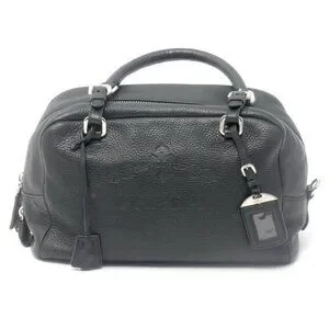 Prada Vitello Daino Logo Leather Bauletto Bag Nero‎ Black Authenticity Card Mint