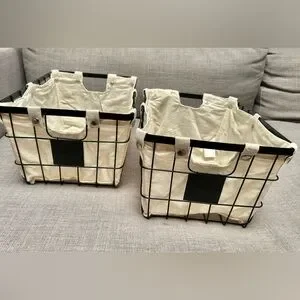 PREMIER HOUSEWARES 2-pcs Metal Wire Storage Baskets & Fabric Liners#0715253