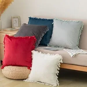 Premium Soft Velvet Decorative 18x18 Pillowcase With Tassels