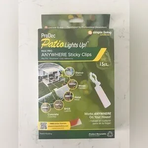 ProDec Patio Lights Up MAX PRO ANYWHERE Sticky Clips – 15 ct - NIB
