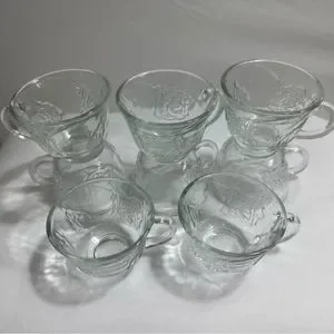 Punch Cups Vintage Clear Pressed Glass Rose Design Set Of 8