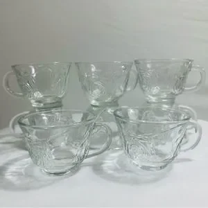 Punch Cups Vintage Clear Pressed Glass Rose Design Set Of 8