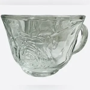 Punch Cups Vintage Clear Pressed Glass Rose Design Set of 8
