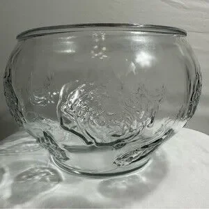 Punch Fruit Bowl Glass Clear Embossed Rose Design Party/Holiday Décor