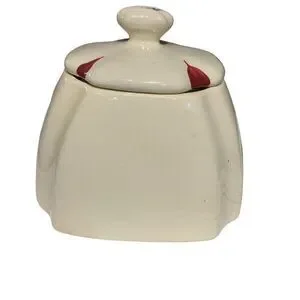 Purinton Slip Ware Handpaint Pottery Ivy Red Blossom Canister W/Lid VTG 1940s US