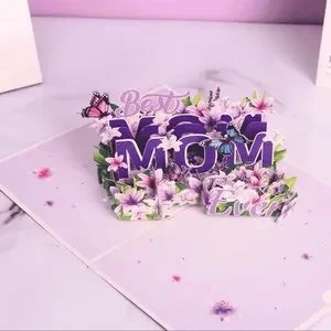 Purple And Floral 'Best Mom Ever' Card Pop Up Card BEAUTIFUL New