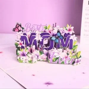 Purple and Floral 'Best Mom Ever' Card Pop Up Card BEAUTIFUL New