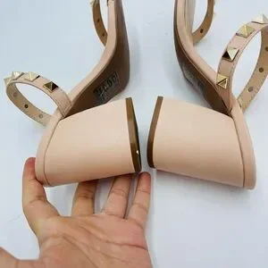 Qupid Nude Single Stud Double Strap Boxy Heels