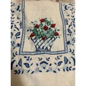 R.A. Briggs Strawberry Basket Blue Floral Lace Trim Hand Towel