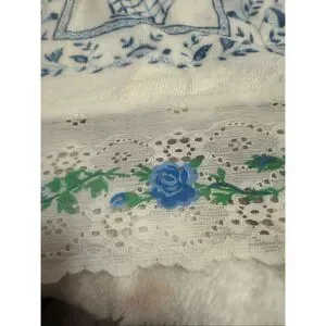R.A. Briggs Strawberry Basket Blue Floral Lace Trim Hand Towel