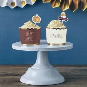 Rae Dunn 12 Piece Fall “Happy Harvest & Thankful” Cupcake Liners & Picks NIB