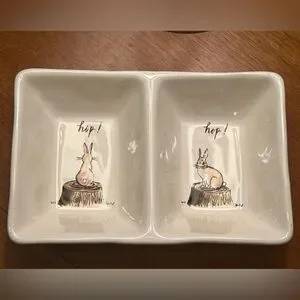 Rae Dunn Artisan Collection by Magenta HIP HOP Rabbit Divided Candy Dish/Bowl
