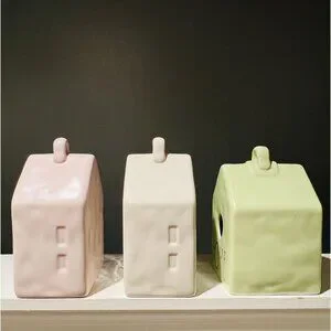 Rae Dunn Artisan Collection “HOME” Birdhouse Set Of 3 – Pink White & Green
