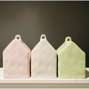Rae Dunn Artisan Collection “HOME” Birdhouse Set Of 3 – Pink White & Green