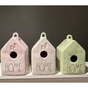 Rae Dunn Artisan Collection “HOME” Birdhouse Set of 3 – Pink White & Green