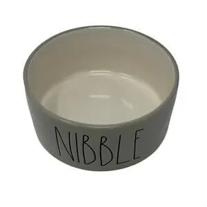 Rae Dunn By Magenta NIBBLE Gray Ceramic Pet Food Water Bowl Dog Cat Farmhouse 6"