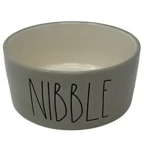 Rae Dunn By Magenta NIBBLE Gray Ceramic Pet Food Water Bowl Dog Cat Farmhouse 6"