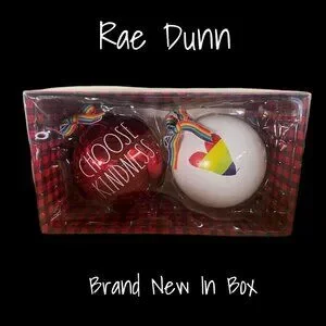 Rae Dunn Christmas Ornaments Glass LGBTQ Pride Choose Kindness Rainbow Heart New