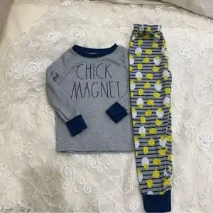 Rae Dunn Gray And Navy Chick Magnet Pajama Set