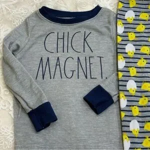 Rae Dunn Gray And Navy Chick Magnet Pajama Set