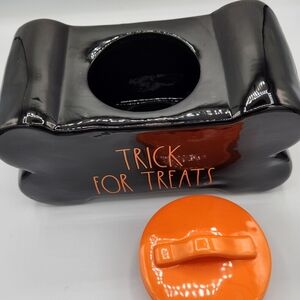 Rae Dunn Halloween TRICK FOR TREATS DOG bone shape treat jar