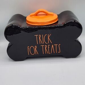 Rae Dunn Halloween TRICK FOR TREATS DOG bone shape treat jar
