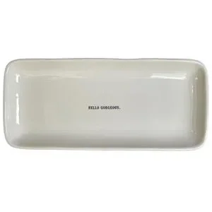 Rae Dunn HELLO GORGEOUS Tray SHINE CHARM GLAMOUR Dishes Makeup Organizer Holder