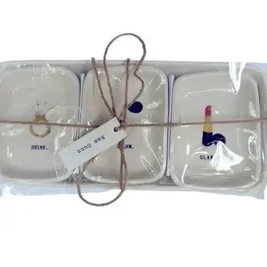 Rae Dunn HELLO GORGEOUS Tray SHINE CHARM GLAMOUR Dishes Makeup Organizer Holder