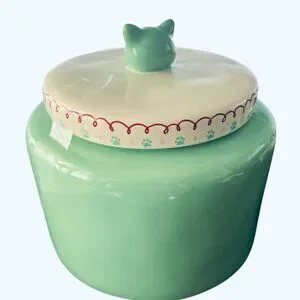 Rae Dunn NAUGHTY CLAWS Cat Treat Jar Canister W/Paw Prints And Cat Handle - NWOT