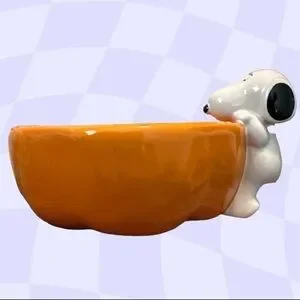 Rae Dunn New Peanuts Dog Bowl Water Food Snoopy Dishwasher Safe Microwave Orange