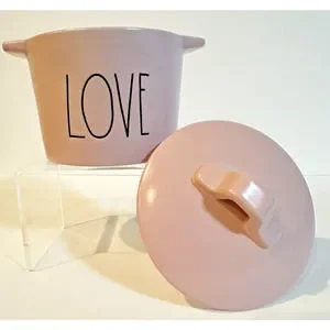Rae Dunn Pink Love Mini Ceramic Crock Valentines Kitchen Artisan Collection NEW