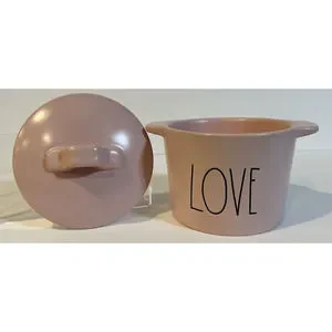 Rae Dunn Pink Love Mini Ceramic Crock Valentines Kitchen Artisan Collection NEW