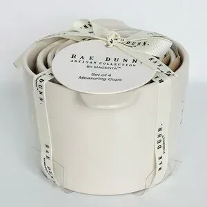 RAE DUNN Set Of 4 Dual Handle White Ceramic Measuring Cups With Black Numbers
