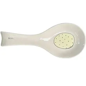 Rae Dunn Spoon REST Yellow Black Polka Dot Spring Easter 2017 OG NWT