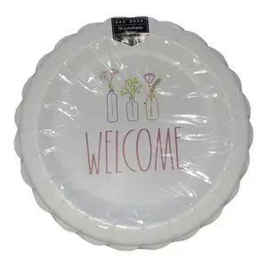 Rae Dunn Welcome Party Plates And Napkins - Pink White And Black
