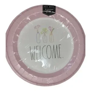 Rae Dunn Welcome Party Plates And Napkins - Pink White And Black