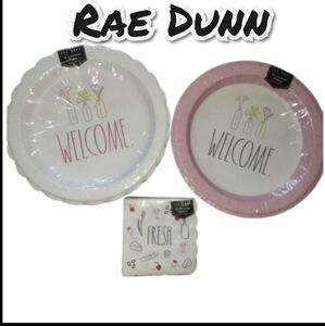 Rae Dunn Welcome Party Plates and Napkins - Pink White and Black