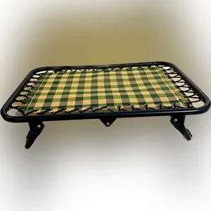 Raised foldable PET DOG BED Breathable Cool GREEN BEIGE PLAID CHECK ANIMAL CAT