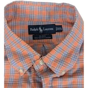 Ralph Lauren Blake Men's XXL Orange Blue Plaid Long Sleeve Button Down Shirt