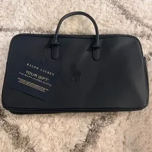 RALPH LAUREN Polo Dark Navy Blue Duffle Faux Leather Weekend Shoulder Bag NEW